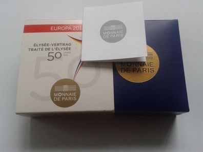 Etui Zertifikat Umverpackung für 50 euro 2013 Frankreich Elysee Vertrag 1/4 Unze Gold