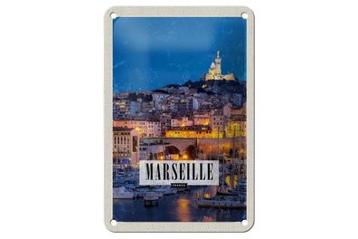Blechschild 18 x 12 cm Frankreich Marseille France Panorama Nacht