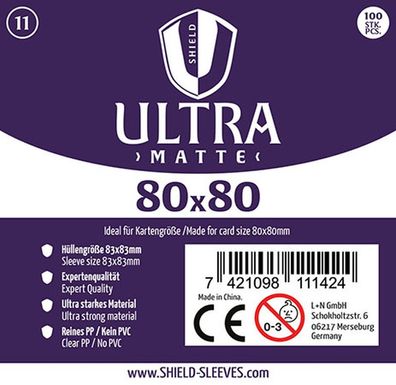 Shield Ultra Matte 11 - 100 Super Sleeves für Kartengröße 80 x 80 mm