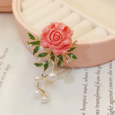 Brosche Damen Pfingstrose Perlen Handgemacht Boho Schmuck Geschenk