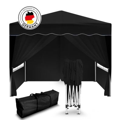Kronenburg Faltpavillon wasserdicht Gartenzelt Dachmaß 3x3m schwarz + 4 Seitenteile