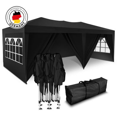 Kronenburg Faltpavillon wasserdicht Gartenzelt 3x6m UV-Schutz schwarz 6 Seiten