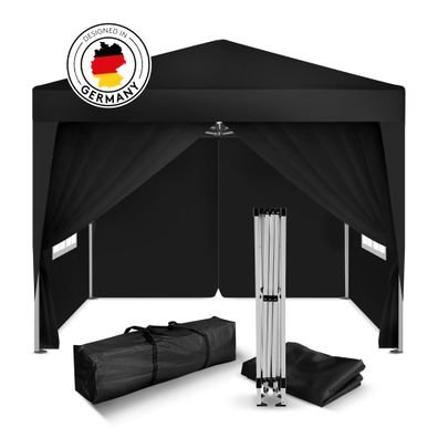 Kronenburg Faltpavillon wasserdicht Gartenzelt Dachmaß 2x2m schwarz + 4 Seitenteile