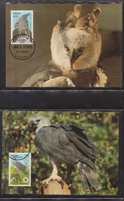 Guyana 1990 Maximumkarten MiNr. 3077-3080 WWF Harpyie