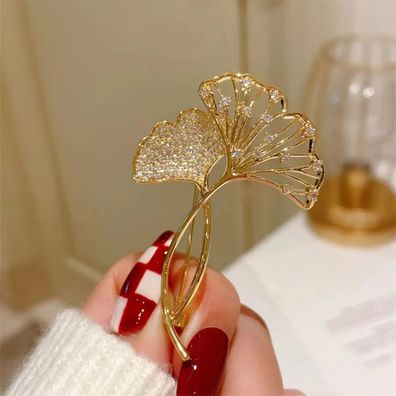 Vintage Brosche Damen Ginkgo Leaf Pin - Funkelnde Zirkonia Handgemacht Geschenk
