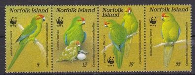 Norfolk-Insel 1987 postfrisch MiNr. 421-424 Viererstreifen WWF Laufsittich