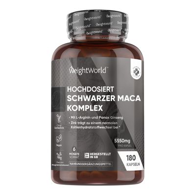 Maca Kapseln - 5550mg - Maca Schwarz Complex mit Panax Ginseng, L-Arginin & Zink