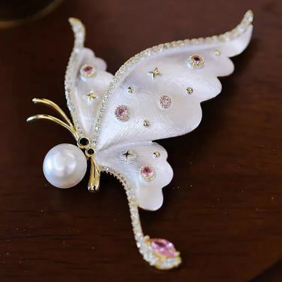 Emaillierte Schmetterling Brosche Damen Pin mit Perle&Zirkonia-Geschenk Boho Schmuck
