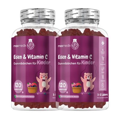 Eisen & Vitamin C für Kinder - 7mg Iron - 4 Monate Vorrat - 2er-Pack