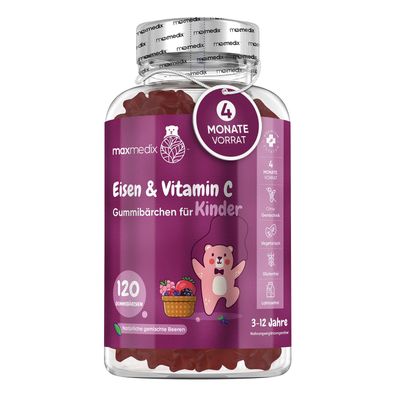 Eisen & Vitamin C für Kinder - 7mg Iron - 4 Monate Vorrat - Eisen mit 10mg Vitamin C