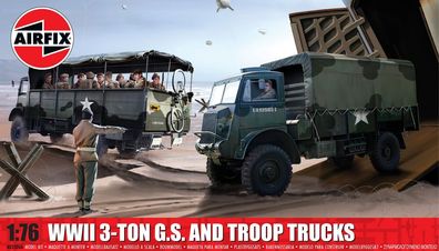 Airfix 1:76 A03306A WWII 3-ton 4x4 General Service & Troop Trucks