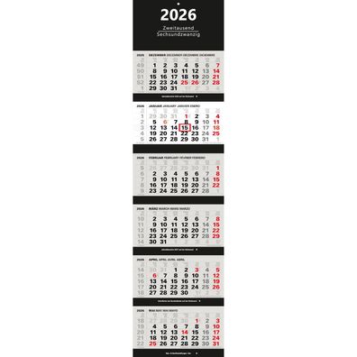 Großer 6-Monatskalender 2026 XXL Wandkalender 6 Monate Bürokalender schwarz
