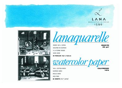 Hahnemühle Lanaquarelle Aquarellblock matt 100% Hadern, 300g/m², 20 Blatt