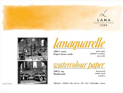 Hahnemühle Lanaquarelle Aquarellblock satiniert 100% Hadern, 300g/m², 20 Blatt