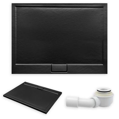 Duschwanne Rechteck Acryl AXIM SLIM 110x90x4.5 Schwarz Steinoptik | Ablauf im SET !