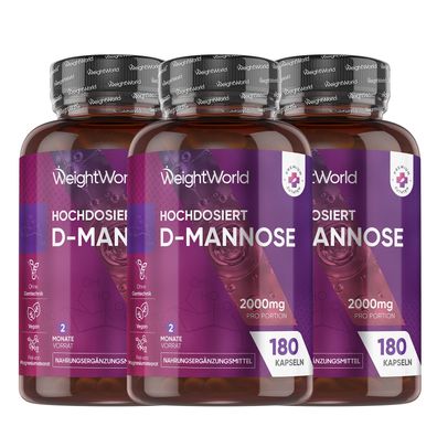 D-Mannose Kapseln - 2000mg pro Portion - 180 Mannose Stück - 3er-Pack