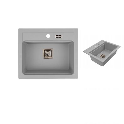 QLS Granitspüle YORK 59x50 cm Einbauspüle mit Abtropffläche und Siphon grau 11324