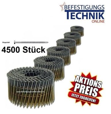 2,8x75mm Ring verzinkt Coilnägel 16° für Coilnagler Prebena Paslode BeA Bostitch 4,5M