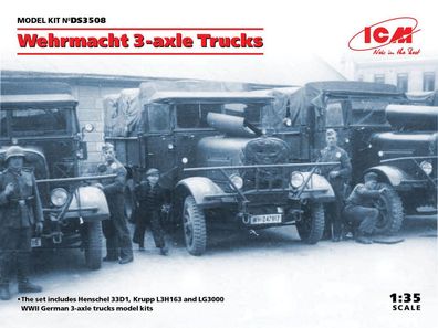 ICM 1:35 DS3508 Wehrmacht 3-axle Trucks (Henschel 33D1, Krupp L3H163, LG3000) - NEU