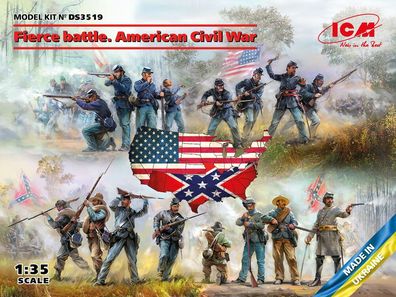ICM 1:35 DS3519 Fierce battle. American Civil War(Union Infan, nionInfaSet #2, onfede