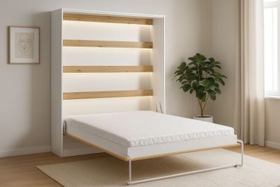 Schrankbett Perfekt 160x200 ein vertikales, Eiche + Weiß