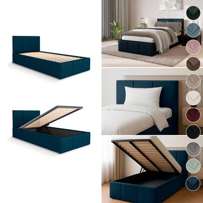 Polsterbett für Schlafzimmer Bett mit Bettkaste Einzelbett mit Polsterkopfteil