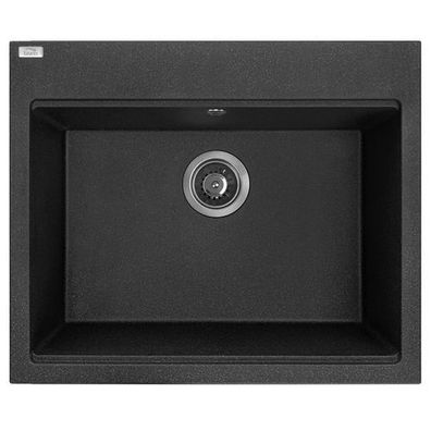 Granitspüle Einzelbecken TAU 50x60 Schwarz | Siphon im SET!