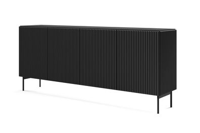 BETTSO Breite viertürige Kommode TUTTI Schwarz 195 cm geriffelt