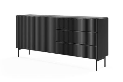 BETTSO Zweitürige Kommode mit breiten Schubladen TUTTI Schwarz 177 cm für Wohnzimmer