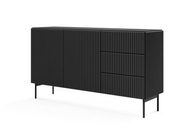 BETTSO Zweitürige Kommode mit Schubladen TUTTI Schwarz 147 cm für Wohnzimmer