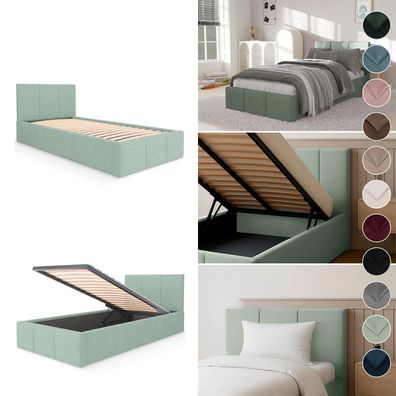 Polsterbett für Schlafzimmer Einzelbett mit Polsterkopfteil Bett mit Bettkaste