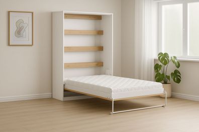 Schrankbett Perfekt 140x200 ein vertikales, Eiche + Schwarz