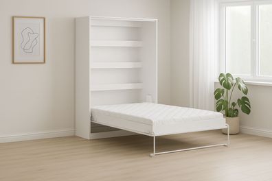 Schrankbett Perfekt 140x200 ein vertikales, Weiß + Schwarz