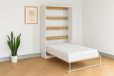 Schrankbett Perfekt 120x200 ein vertikales, Eiche + Weiß