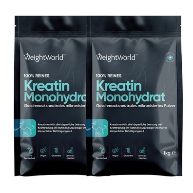 Creatin Monohydrat Pulver 1kg - 330 Portionen reines Kreatin Monohydrat - 2er-Pack