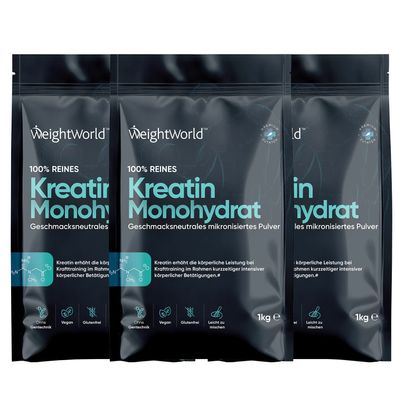 Creatin Monohydrat Pulver 1kg - 330 Portionen reines Kreatin Monohydrat - 3er-Pack