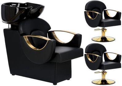 Friseur-Set Jayce: Waschbecken (Keramik) + 2 Hydraulikstühle (Kunstleder)