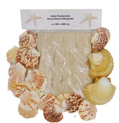 Deko-Netz 2x4m 20 Kamm-Muscheln und 2 Ragoutschalen