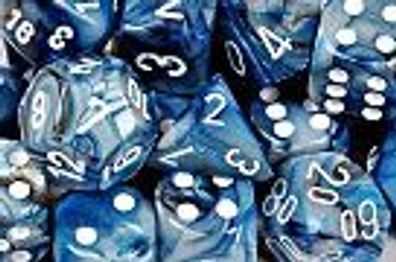 Lustrous™ Polyhedral slate/white d6 w/#s
