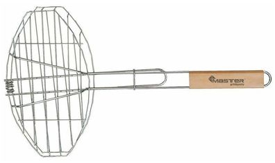 Fischbräter Fischhalter Mit Holzgriff Fisch Und Gemüse Stahl Verchromt 55x30cm