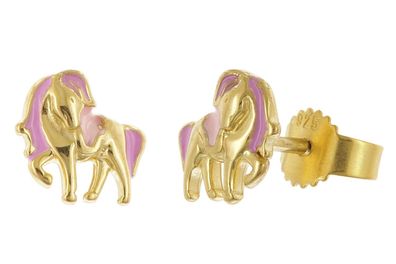 trendor Schmuck Kinder-Ohrringe Pferde-Ohrstecker 925 Silber Vergoldet 28502