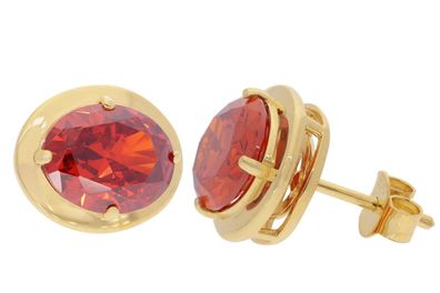 trendor Schmuck Damen-Ohrstecker 925 Silber Vergoldet Ohrringe Zirkonia Rot 28808-16