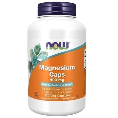 Now Foods Magnesium 400mg, 180 Kapseln - Hochdosiertes Magnesiumpraeparat zur Unt