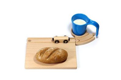 Eisenbahn Frühstücksset mit blauer Tasse