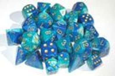 Gemini™ Blue-Teal/gold 16mm d6 Dice Block (12 d6)