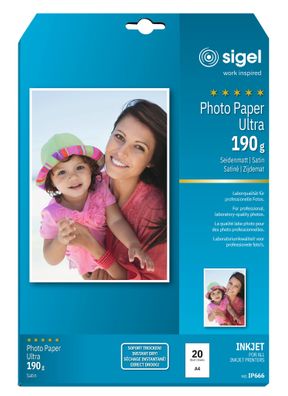 SIGEL IP666 Inkjet Fotopapier - A4 - 20 Blatt - seidenmatt - weiß - 190 g/m²