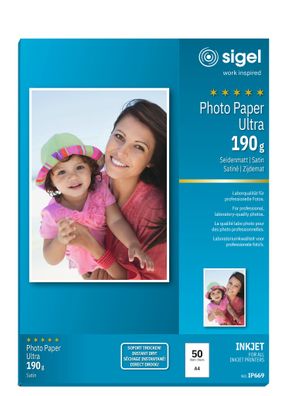 SIGEL IP669 Inkjet Fotopapier - A4 - 50 Blatt - seidenmatt - weiß - 190 g/m²