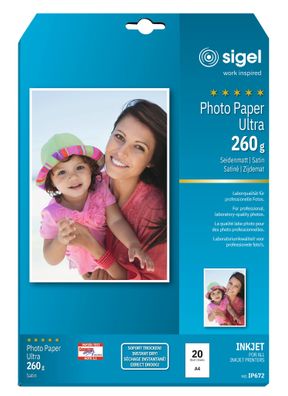 SIGEL IP672 Inkjet Fotopapier - A4 - 20 Blatt - seidenmatt - weiß - 260 g/m²