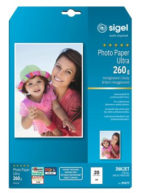 SIGEL IP677 Inkjet Fotopapier - A4 - 20 Blatt - hochglänzend - weiß - 260 g/m²
