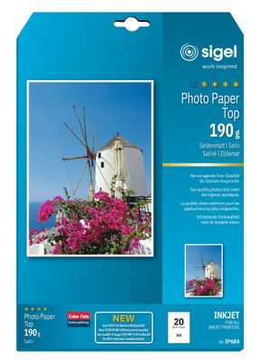 SIGEL IP684 Inkjet Fotopapier - A4 - 20 Blatt - seidenmatt - weiß - 190 g/m²